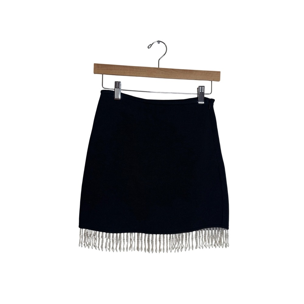 Saylor Women's Pearl Fringe Knit Mini Skirt Black Size S